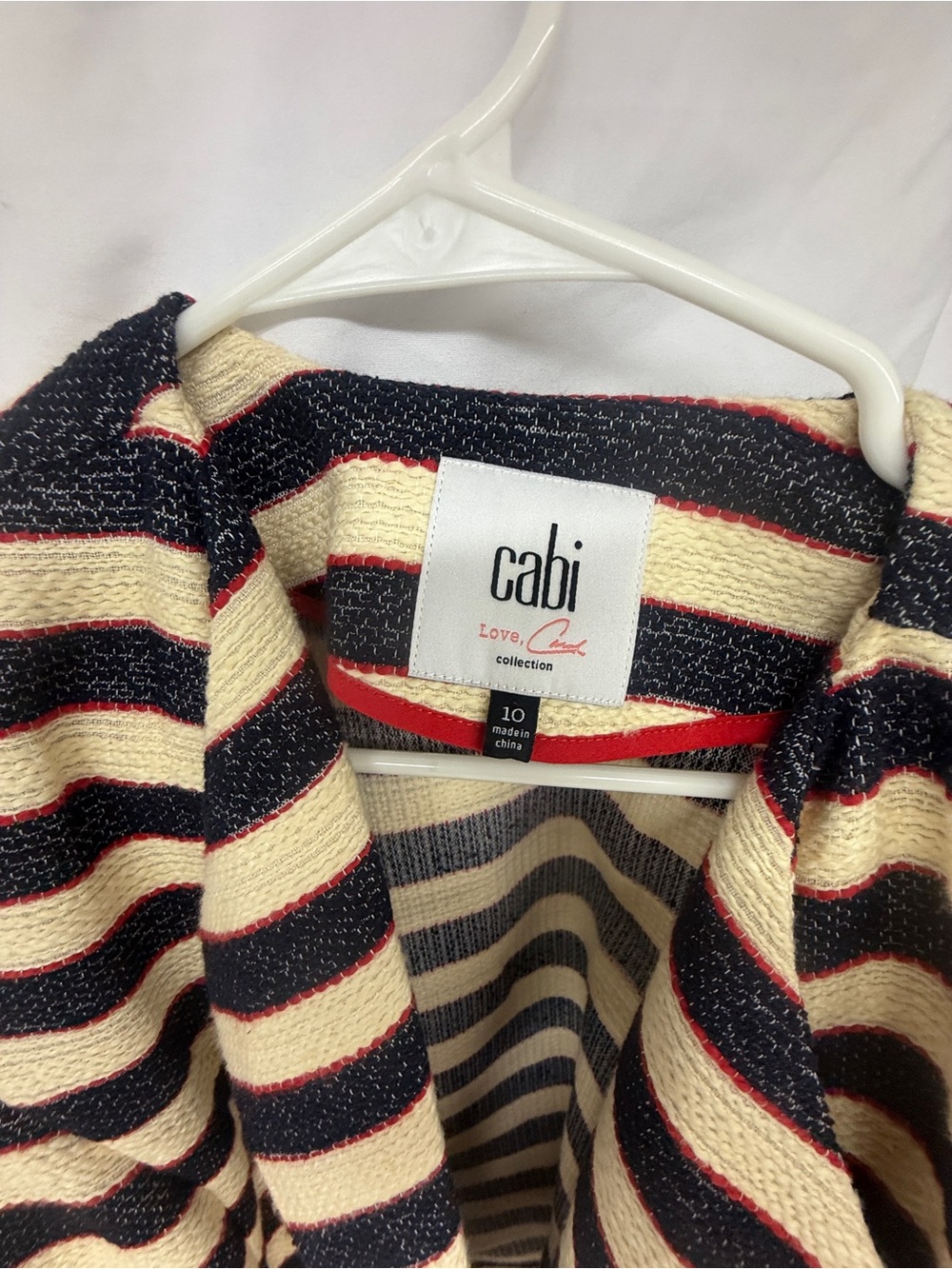 CAbi Striped Knit Double-Breasted Blazer in Cream, Black and Red - Picture 2 of 3